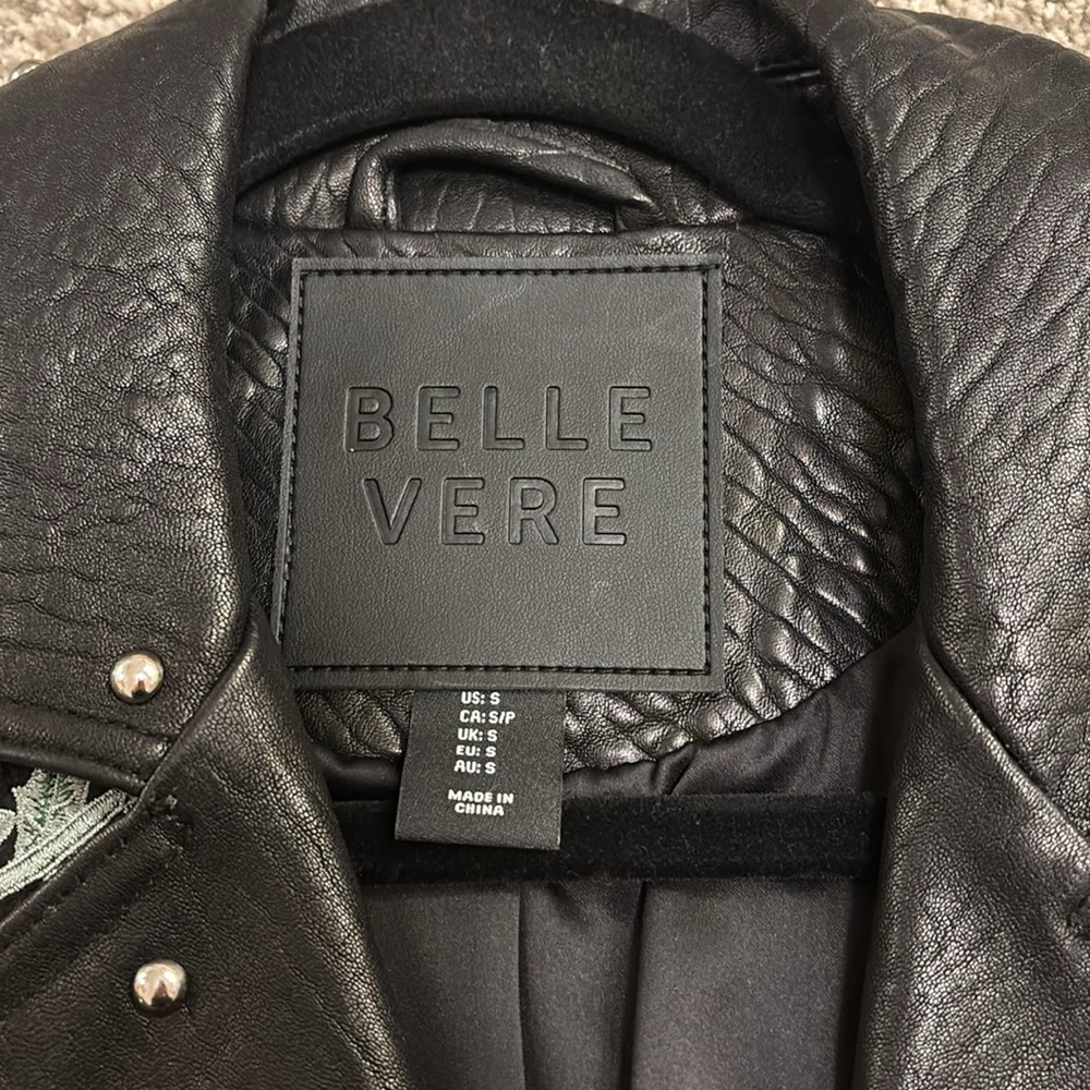 Belle Vere black leather motorcycle jacket with embroidered flowers size S - Picture 2 of 8